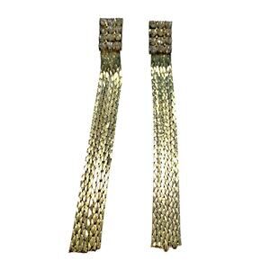Dramatic Dressy Pierced Earrings Y2K Gold Chain White Rhinestone Runway Dangles